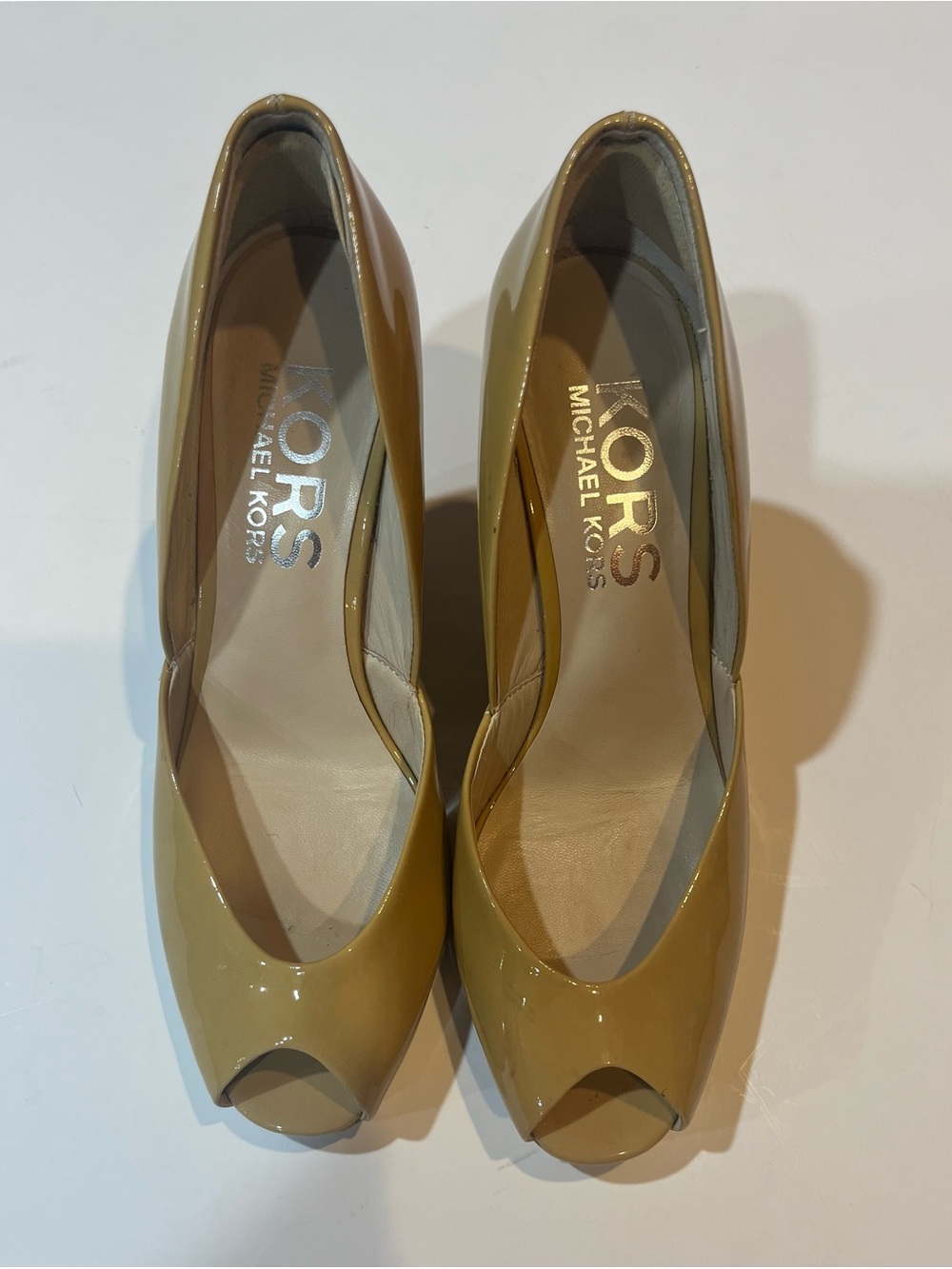 KORS Michael Kors Yellow Patent Peep-Toe Platform Pumps